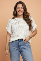 Plus Size Eyelet Knit Hollow Out Dolman Sweater | Zarnesh