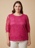 Plus Size Floral Lace Puff Sleeve Blouse | Zarnesh