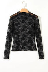 Plus Size Floral Mesh Mock Neck Top | Zarnesh