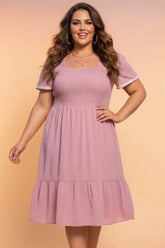 Plus Size Flowy Smocked Swiss Dot Midi Dress | Zarnesh