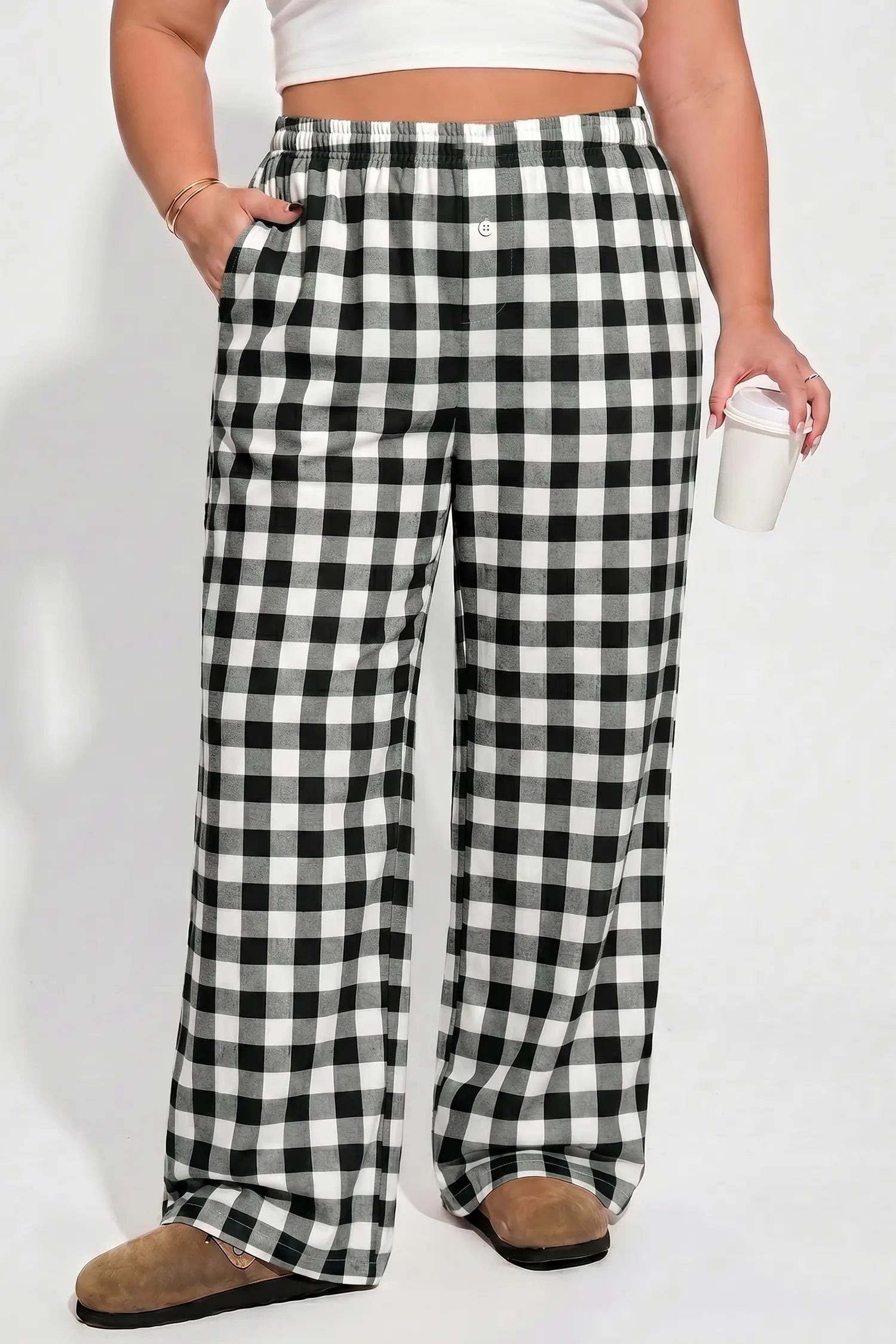 Plus Size Gingham Wide Leg Lounge Pants | Zarnesh