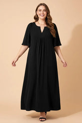 Plus Size Notched Neck Short Sleeve Maxi Dress | Zarnesh