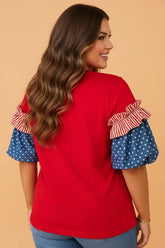 Plus Size Puff Sleeve Stars & Stripes Shirt | Zarnesh