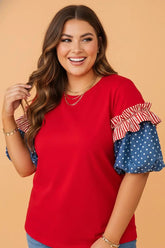 Plus Size Puff Sleeve Stars & Stripes Shirt | Zarnesh