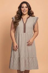 Plus Size Slit Flutter Sleeve Striped Midi Dress | Zarnesh