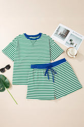Plus Size Stripe Boxy Tee Drawstring Short Set | Zarnesh