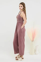 Plus Smocked Top Bodice Wide Leg Jumpsuit | Zarnesh
