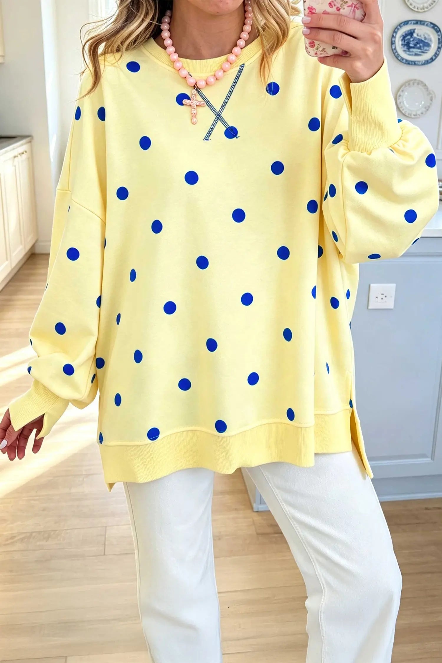 Polka Dot Oversized Drop Shoulder Sweatshirt | Zarnesh