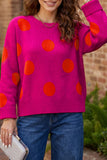 Ribbed Polka Dot Crewneck Knit Pullover Sweater | Zarnesh
