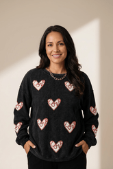 Ribbed Sequin LOVE Heart Patch Sweatshirt | Zarnesh