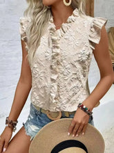 Ruffled Floral Embossed V-Neck Sleeveless Blouse | Zarnesh