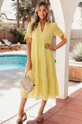 Skyla Sleeve Checkered Gingham Tiered Midi Dress | Zarnesh