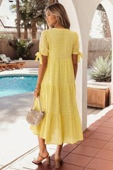 Skyla Sleeve Checkered Gingham Tiered Midi Dress | Zarnesh