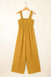 Sleeveless Smocked Wide Leg Jumpsuit with Pockets | Zarnesh