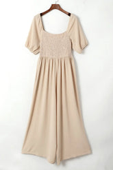 Smocked Bubble Short Sleeve Wide Leg Jumpsuit | Zarnesh