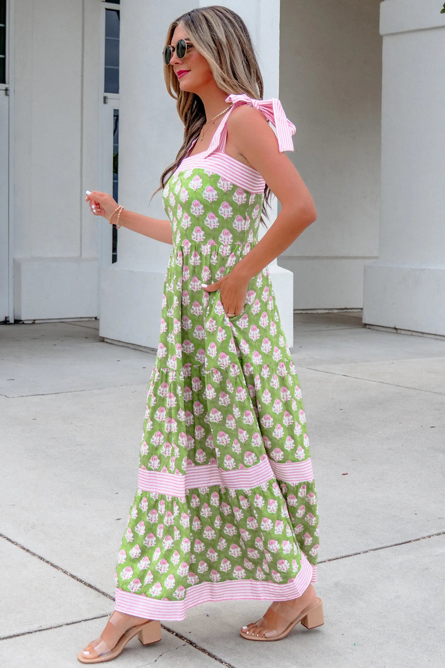 Smocked Floral Tie Strap Tiered Maxi Dress | Zarnesh