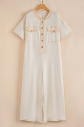 Solid Patchwork Pocket Half Placket Jumpsuit | Zarnesh