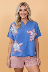 Star Patched Mineral Patchwork Notched Neck Top | Zarnesh