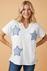 Star Patched Mineral Patchwork Notched Neck Top | Zarnesh
