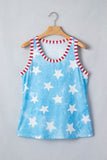 Star Print Round Neck Striped Trim Tank Top | Zarnesh