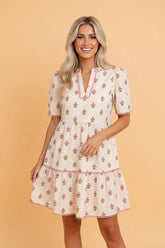 Stripe Contrast Floral Ruffle Hem Mini Dress | Zarnesh