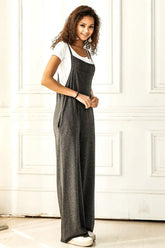 Terry Wide Leg Overalls Jumpsuit with Pocket | Zarnesh
