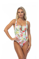 Tie-Front Floral Bright One Piece Swimsuit | Zarnesh