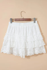 Tiered Lace Ruffle Drawstring Waist Shorts | Zarnesh