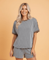 Trim Leopard Corded Top & Shorts Set | Zarnesh