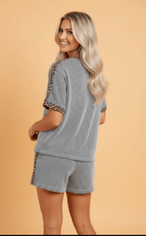 Trim Leopard Corded Top & Shorts Set | Zarnesh