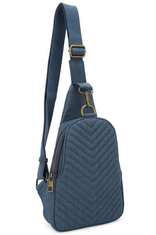 Unisex Quilted Denim Chest Sling Backpack | Zarnesh