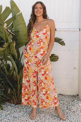 V-Neck Floral Wide Leg Sleeveless Jumpsuit | Zarnesh