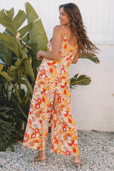 V-Neck Floral Wide Leg Sleeveless Jumpsuit | Zarnesh