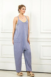 V-Neck Sleeveless Harem Drop Crotch Jumpsuit | Zarnesh