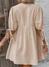 V-Neck Tie-Front Puff Sleeves Mini Dress | Zarnesh
