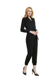 Women Black Waist Tie Elastic Cuffs Functional Pocket Jumpsuit Zarnesh