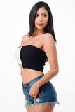 Women Asymmetric Contrast Tube Edge Knit Crop Top | Zarnesh