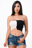 Women Asymmetric Contrast Tube Edge Knit Crop Top | Zarnesh