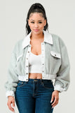 Women Athina Drop Shoulder Denim Contrast Fur Crop Jacket Zarnesh