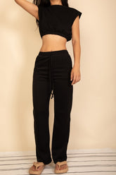 Women French Terry Crop Top Wide Leg Pants Set | Zarnesh