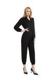 Women Black Waist Tie Elastic Cuffs Functional Pocket Jumpsuit Zarnesh