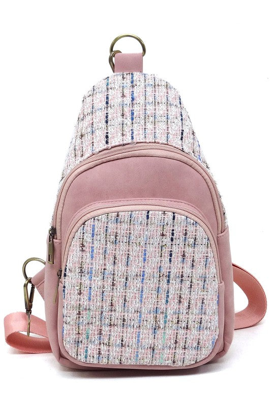 Women Tweed Sling Shoulder Wide Strap Bag Backpack | Zarnesh