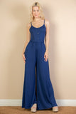 Women Button Sleeveless Elastic Waistband Wide Leg Jumpsuit Zarnesh