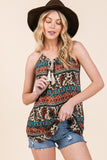 Women Casual Front Tassel Tie Round Neck Sleeveless Woven Top Zarnesh