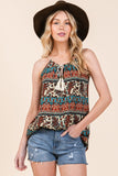 Women Casual Front Tassel Tie Round Neck Sleeveless Woven Top Zarnesh