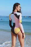 Women Color Block Front Zip One Piece UPF50 Rash Guard | Zarnesh