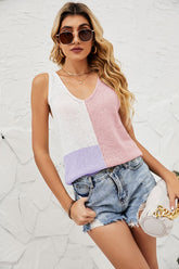 Women Color Block Strappy Loose Fit Sleeveless Tank Top Zarnesh
