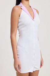 Women Contrast Collar Ribbed Mini Sleeveless Halter Dress Zarnesh