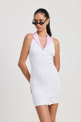 Women Contrast Collar Ribbed Mini Sleeveless Halter Dress Zarnesh