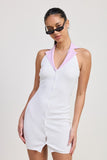 Women Contrast Collar Ribbed Mini Sleeveless Halter Dress Zarnesh